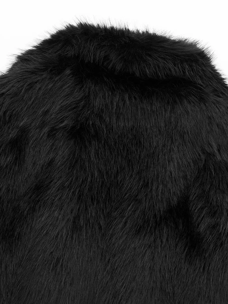 Women Faux Fur Coat Long Sleeve Lapel Collar Warm Winter Coat Outwear Streetwear