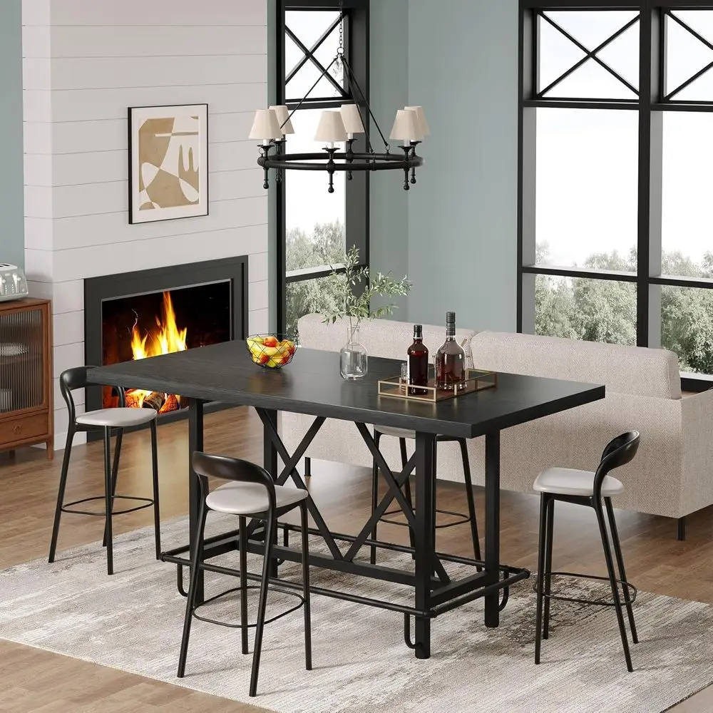 

Industrial Style 6-Seater Metal Pedestal Counter Height Dining Table - 35.43 Black