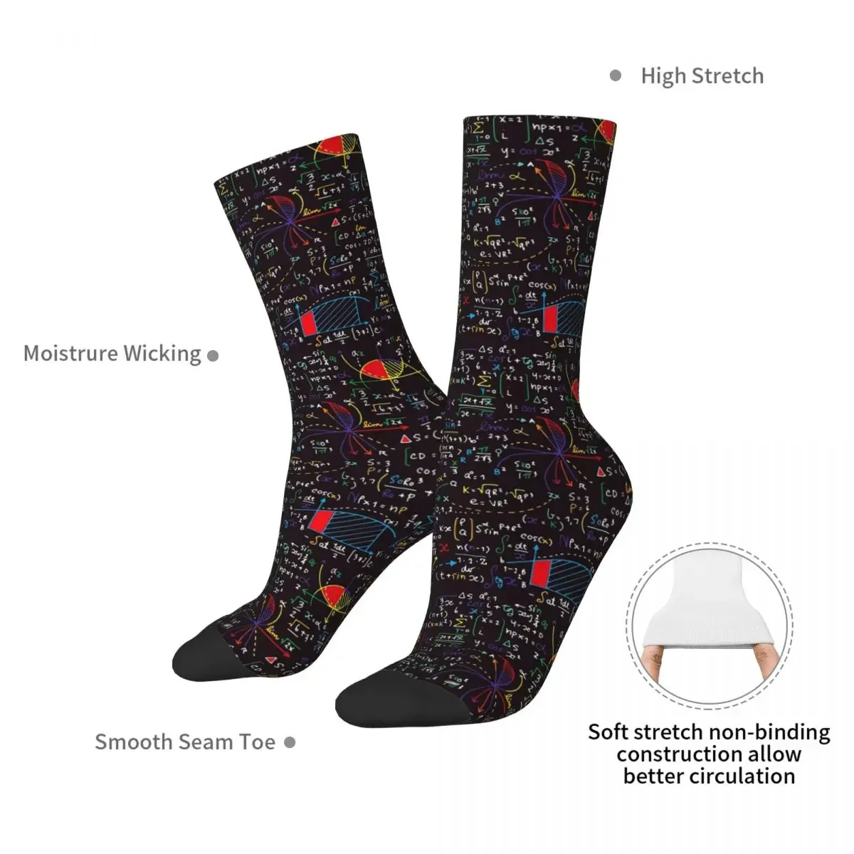 Chaussettes Maths Formules Colorées, Bas Harajuku, Chaussettes sulfToutes Saisons, Accessoires pour Cadeau d'Anniversaire Unisexe, Haute Qualité