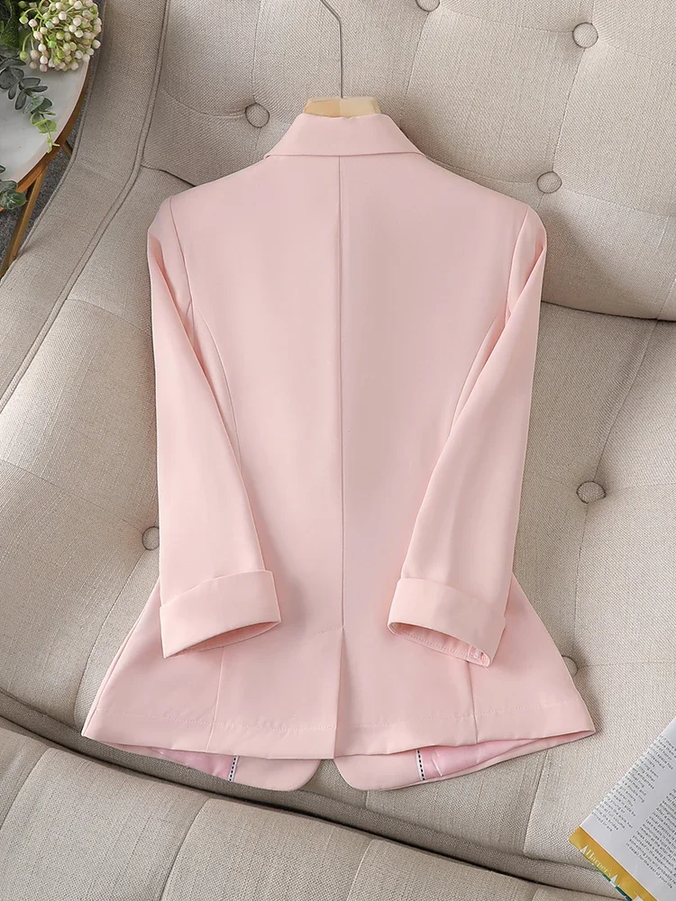 Women Suit Formal Blazer With Lining Office Lady Female Blue Pink Black Solid 3/4 Full Sleeve Business Work Wear Jacket Coat