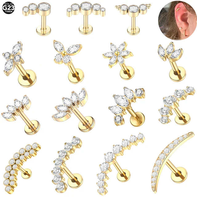 1Pc G23 Titanium Ear Tragus Chrząstka Helix Daith Piercing Kolczyki sztyfty dla kobiet Gwint wewnętrzny Labret Piercing Lip Ring 16G