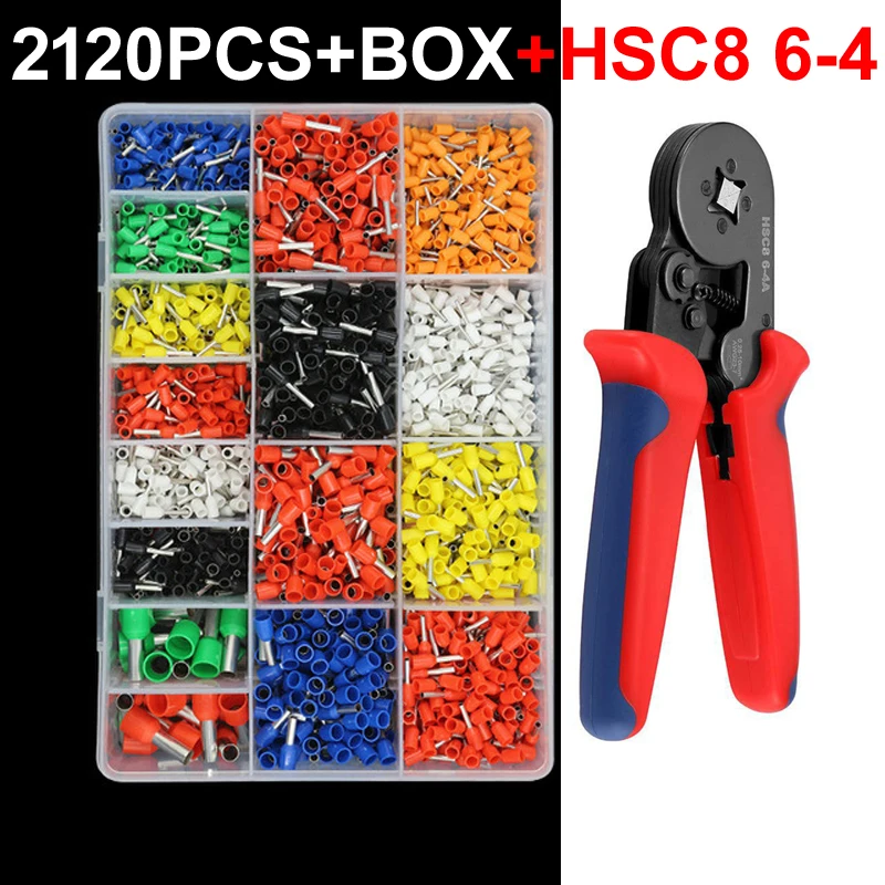 1200PCS Crimper Plier HSC8 6-4 0.25-10mm ² 23-7AWG For Ferrule Tubular Terminals Ferrule Clamp Set Wire Head Electrician Tool