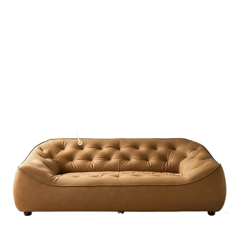 

Retro technology leather sofa oil wax bean bag sofa first layer cowhide medium and antique small apartment straight row lazysofa