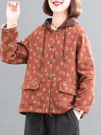 Retro Fleece Lined Hooded Thickened Meat Concealing Women's Jacket Autumn Winter Korean Style Brand Ladies Short Outerwear