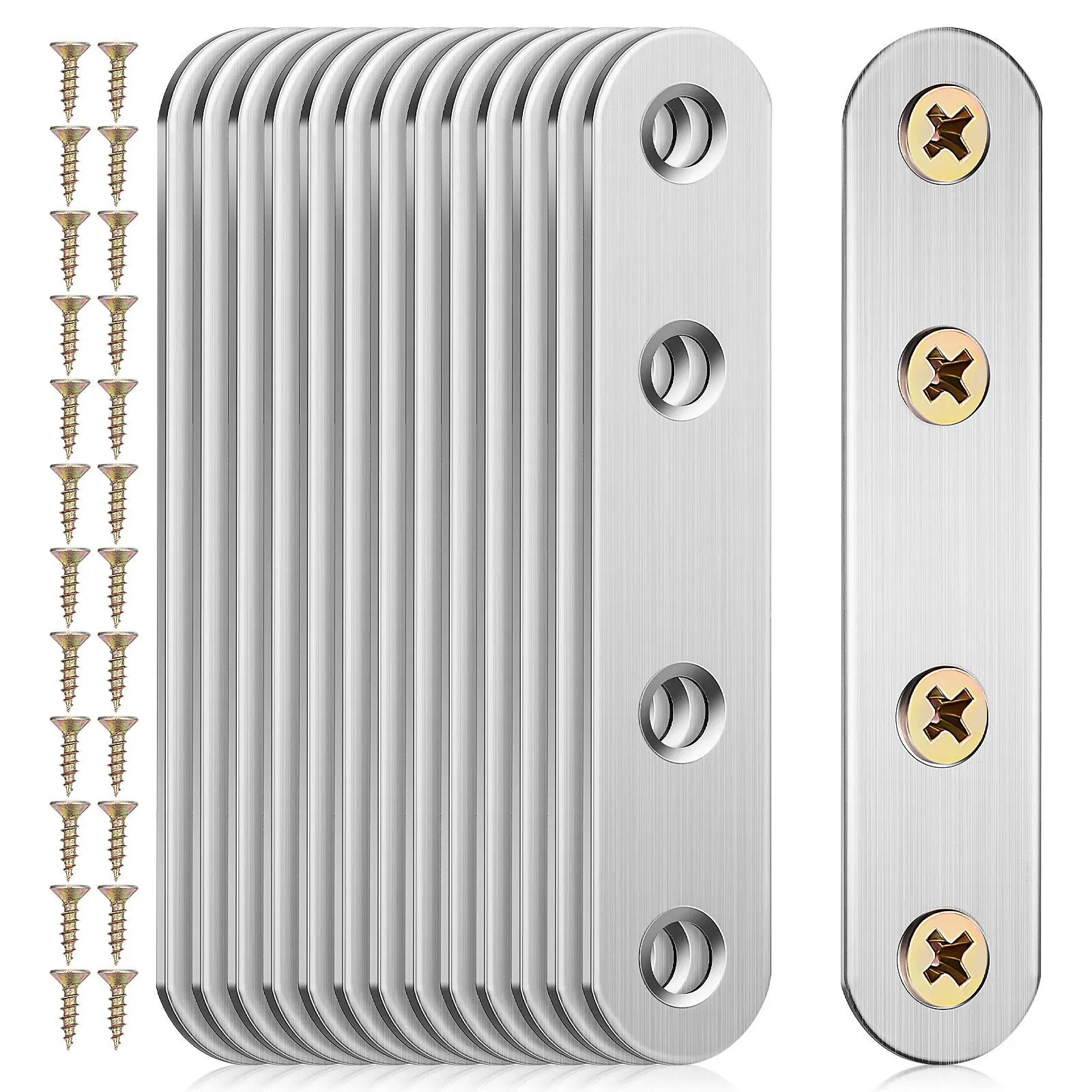 14Pcs Stainless Steel Straight Brackets Flat Mending Plates for Furniture Assembly Cabinet Wardrobe Chair Bed Frame Metal Corner