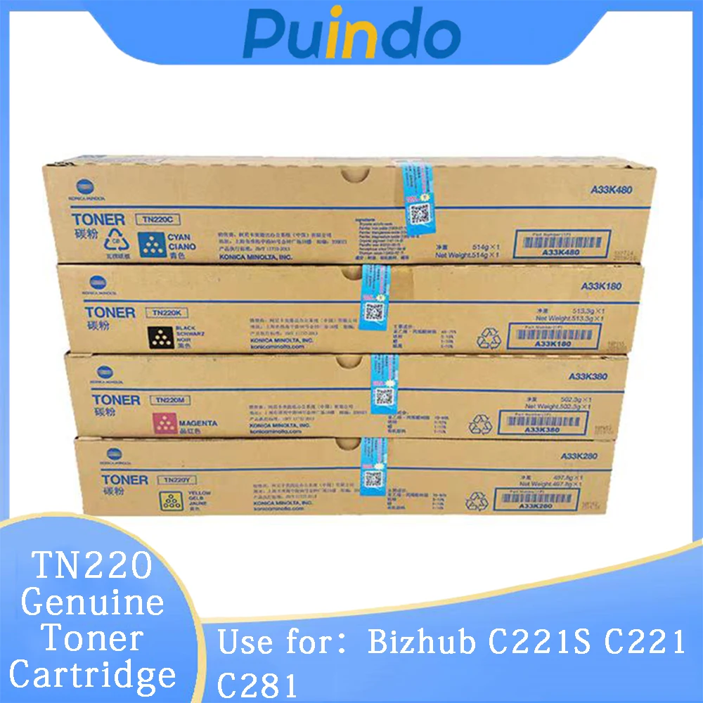 

TN220 Genuine New Toner Cartridge for Konica Minolta Bizhub C221S C221 C281 CMYK A33K180 A33K280 A33K380 A33K480