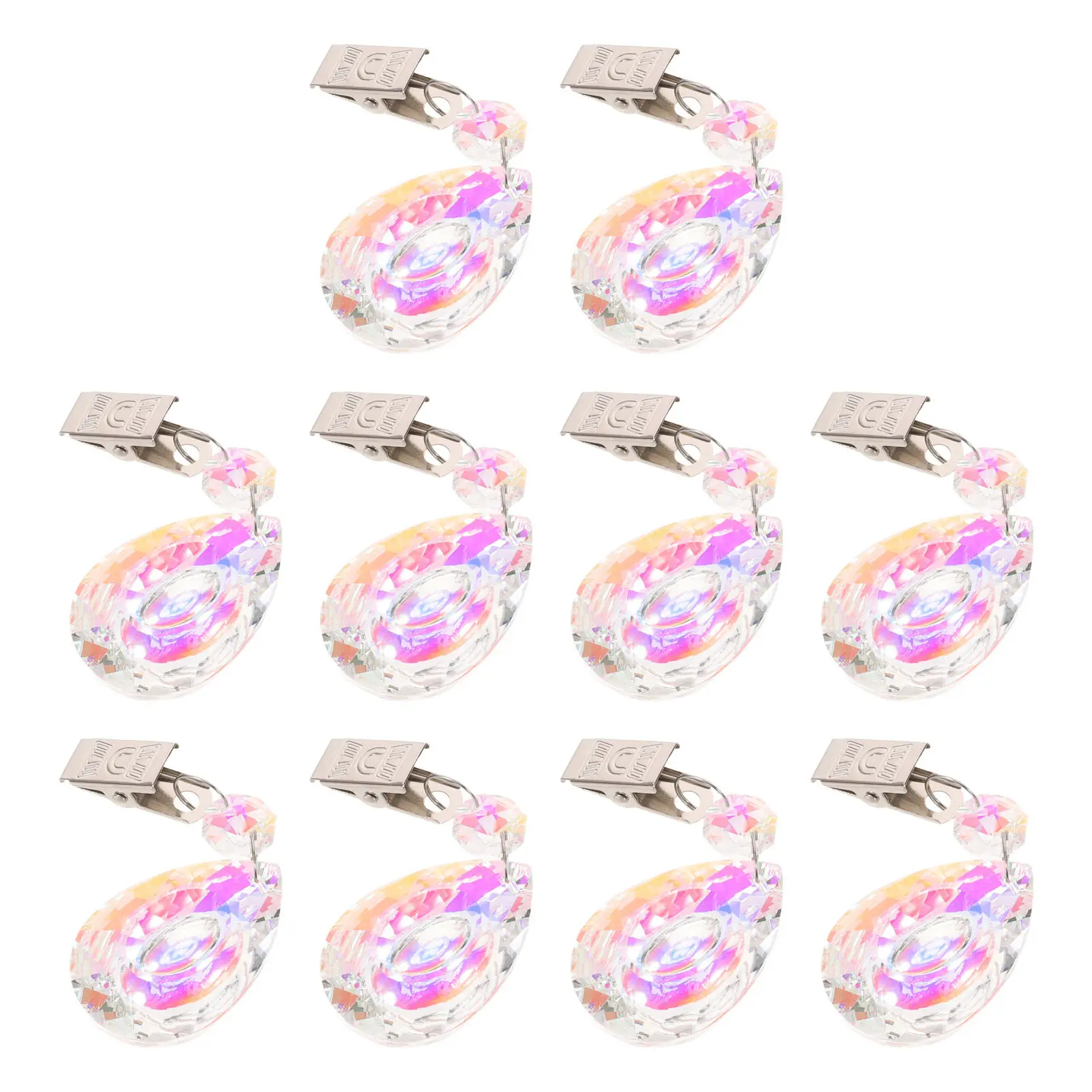 10Pcs Crystal Tablecloth Weights Metal Clip Teardrop Prism Pendant Decorative Table Cover Weights Outdoor Picnic Table Clips