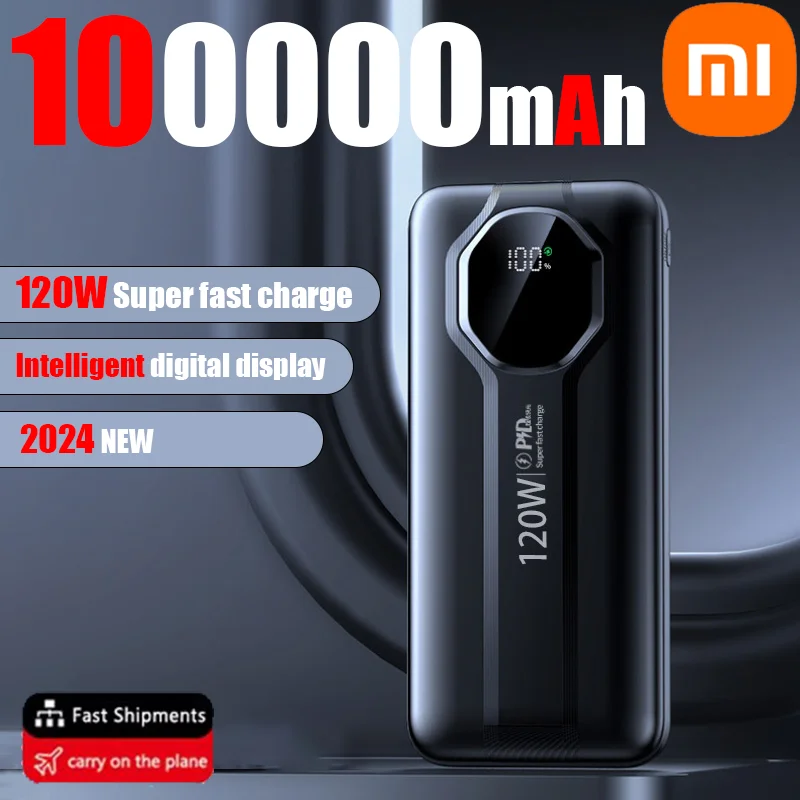 

Xiaomi 100000 mAh 120W Power Bank Супер быстрая зарядка аккумулятора Power Bank с цифровым дисплеем большой емкости для iPhone Samsung Huawei