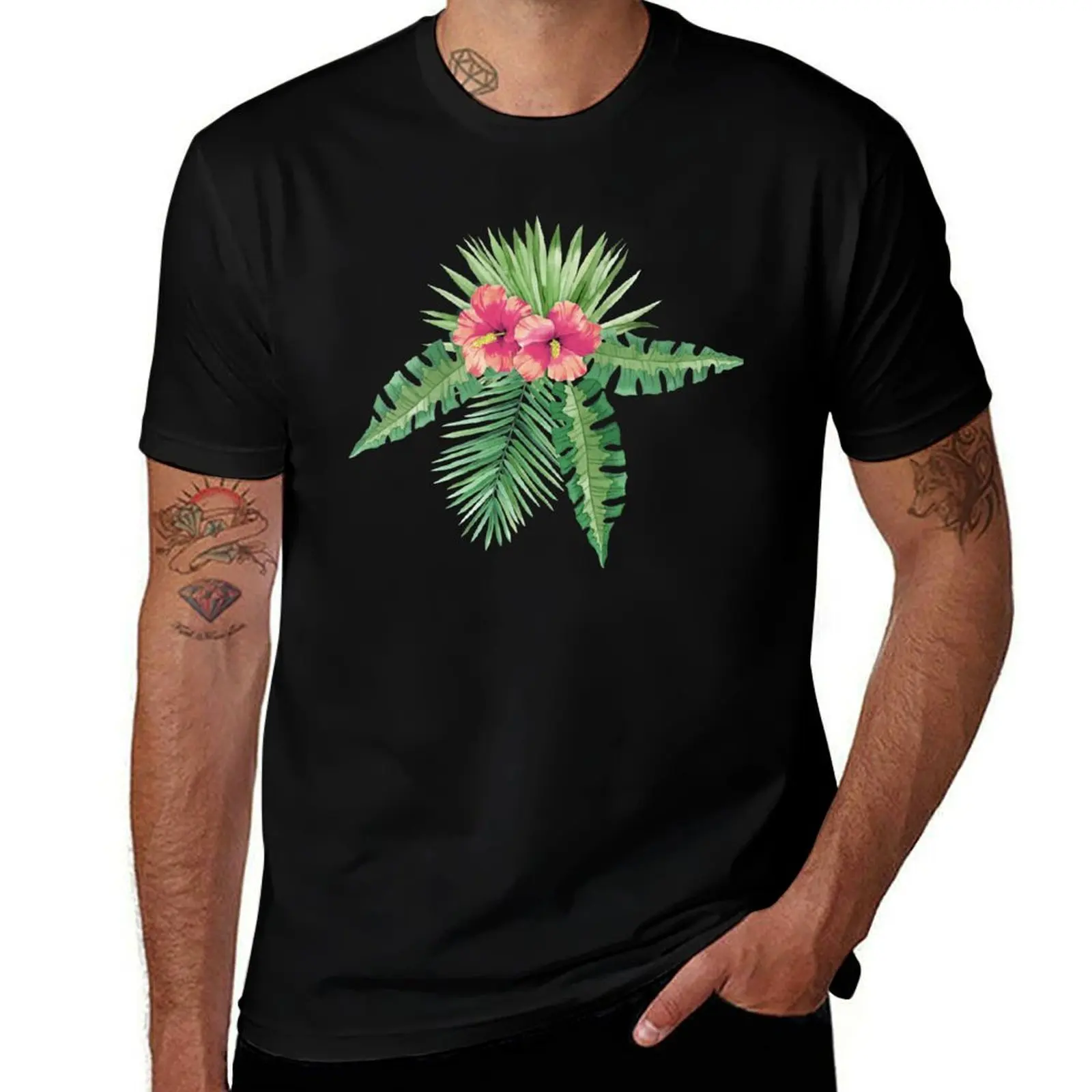 Dark Beauty Tropical Cluster T-Shirt Basic Daily Outfit Short Sleeve Tee T-Shirt