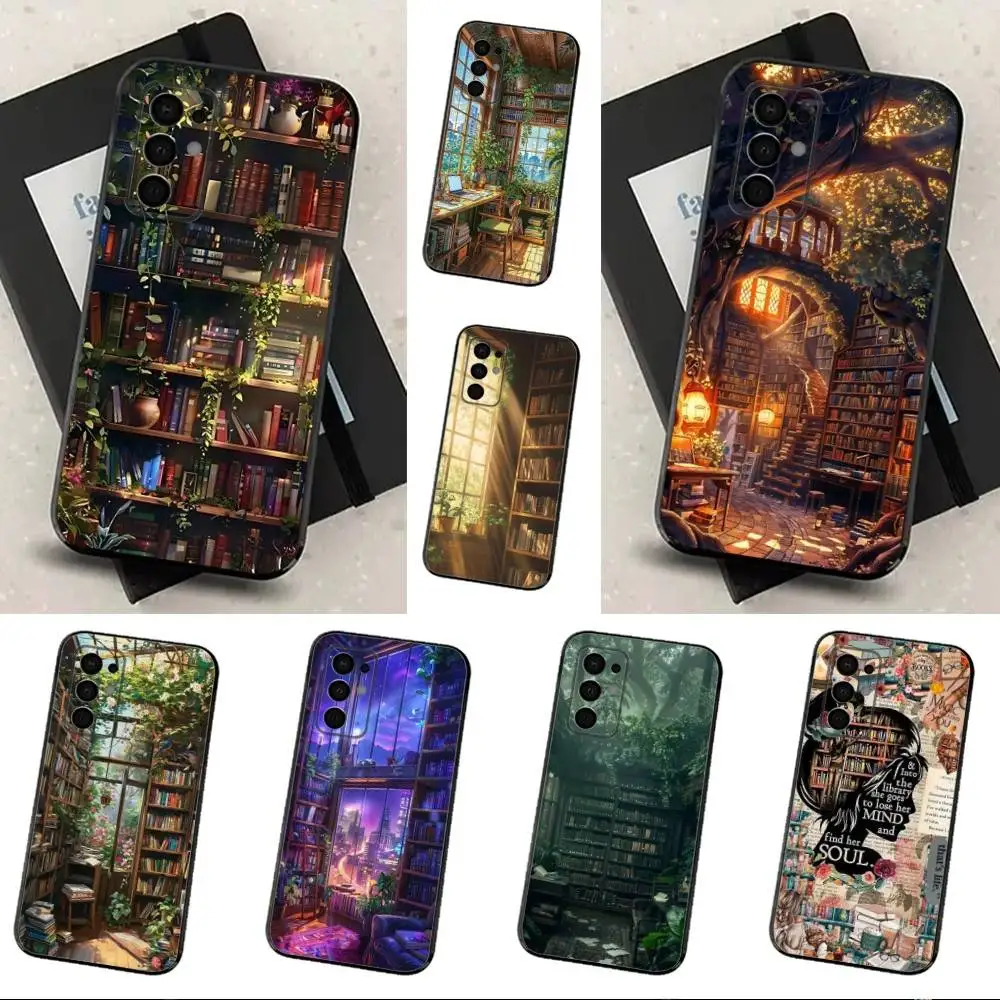 

Library Study Book illustration Phone Case For Samsung Galaxy A73,31,32,72,41,53,52,71,22,5G,Note,J7,8,9 Soft Black Cover