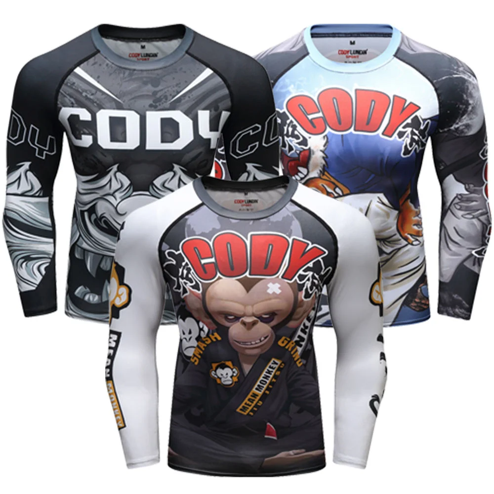 Jiu Jitsu Fight Workout MMA Men's Long Sleeve MMA Compression T-Shirt Men Boxing Rashguard Blank BJJ Rash Guard Sportswear Tees