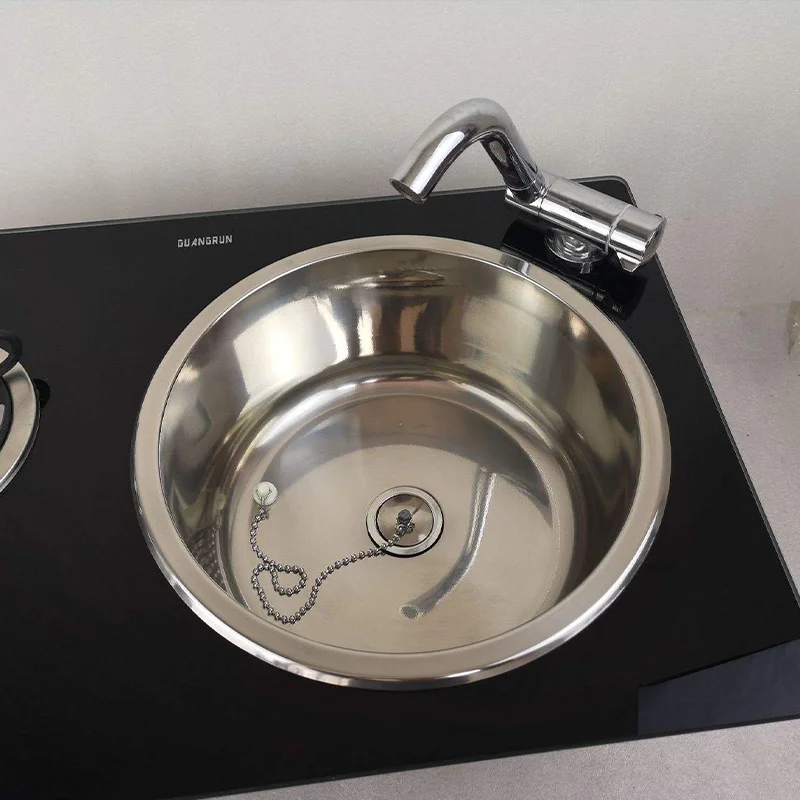 RV Caravan Built-in Kitchen Combo Single Burner Gas Stove with Round Stainless Steel Sink & Foldable Faucet
