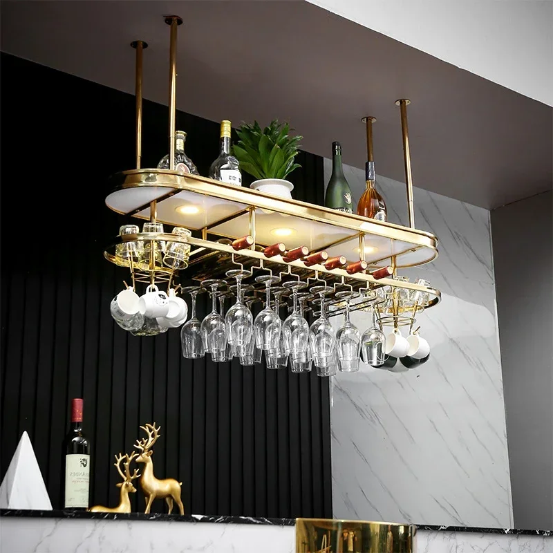 

WQ Stainless steel bar counter hanger,light luxury red wine glass rack,hanging wine glass rack storage rack,high-end wine bottle