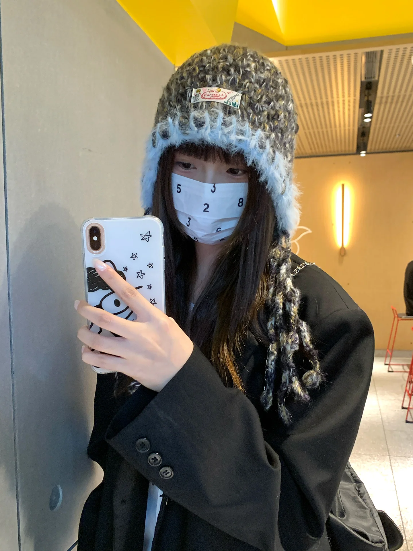 Cache-oreilles colorés contrastés pour femmes, chapeau tricoté chaud et polyvalent pour l'hiver, chapeau Bao Feng amincissant et discret