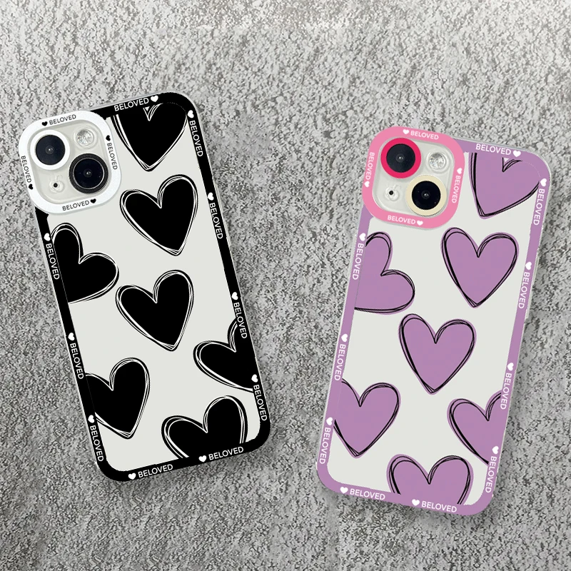 Luxury Love Heart Soft Clear Phone Case For iPhone 15 Pro Max 14 13 12 11 XS X XR 7 8 Plus 15 Transparent Shockproof Back Cover