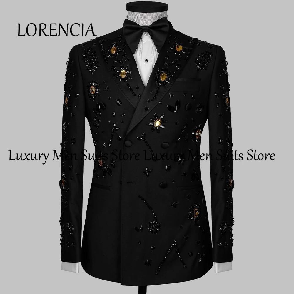 

Luxury Rhinestone Male Suit 2025 Double Breasted Glitter Tuxedos Wedding Party Outfit Cutomized Blazer Pants trajes para hombre