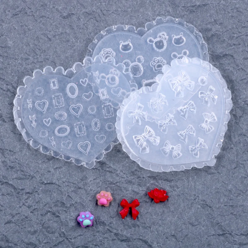 1pcs/Lot Japanese Soft Silicone Nail Peach Heart Bow Mold 3D Carved Cartoon Template Nails Accesories For Salon DIY