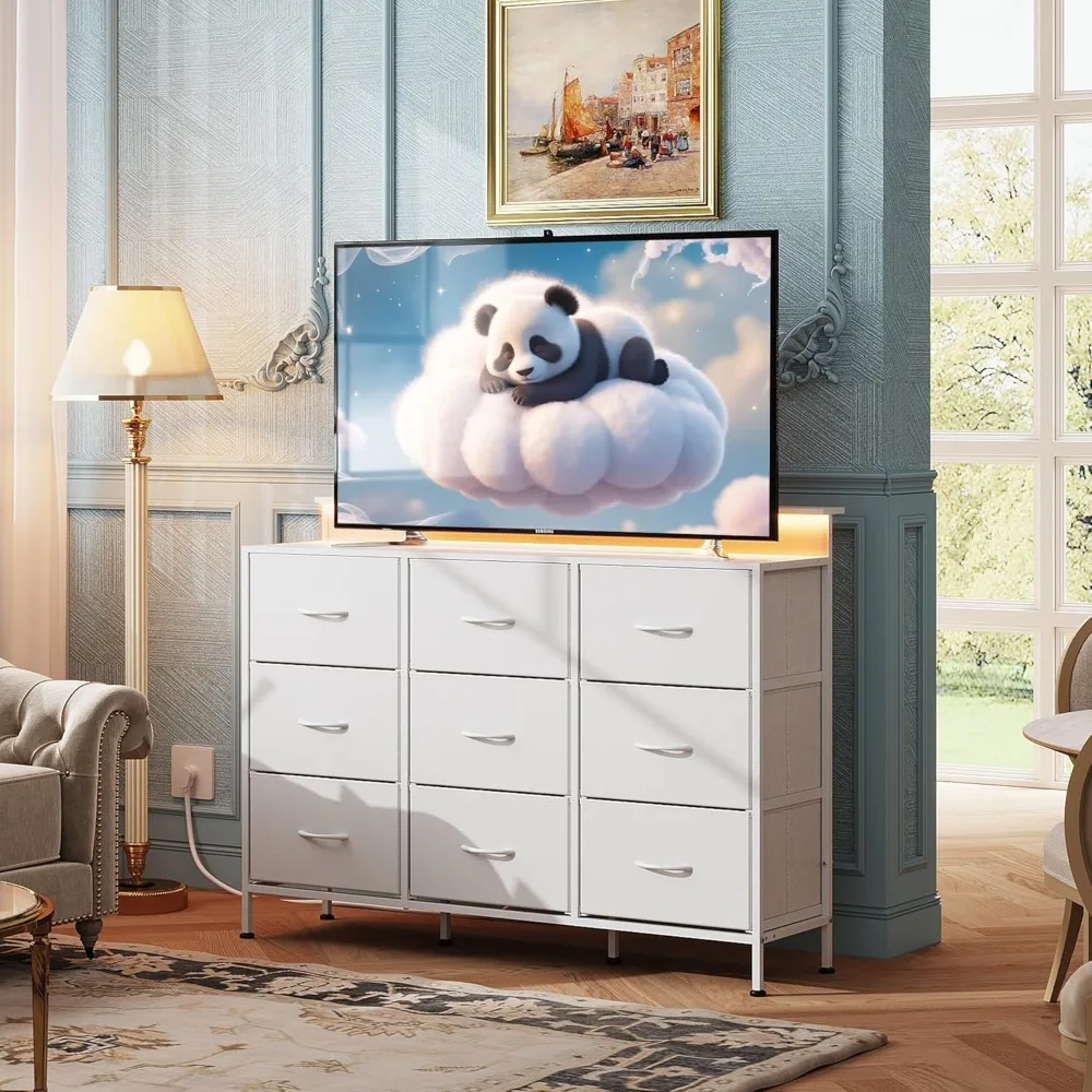 حامل تلفزيون لأجهزة التلفاز مقاس 45-55 بوصة: مركز ترفيهي مزود بمصابيح LED ومحطة شحن وطاولة وحدة تحكم الوسائط