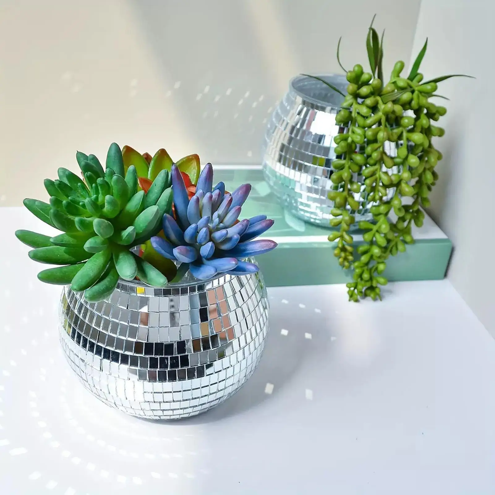 Disco Ball Planter Disco Decor Flower Pot Mirror Ball Planter for Indoor Bedroom Living Room Kitchen Study Room Balcony Desk