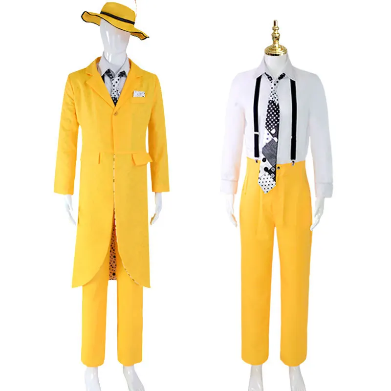 Cosplay the Mask JimCarry Sets Costume Jim Carrey Mask Yellow Suits Halloween Cosplay Clothings