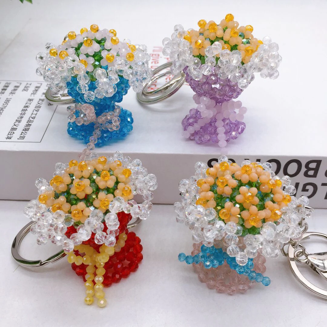5pcs/lot Mixed Colorful Glass Bouquet Of Flowers Shaped Keychain For Charm Making DIY Bracelets