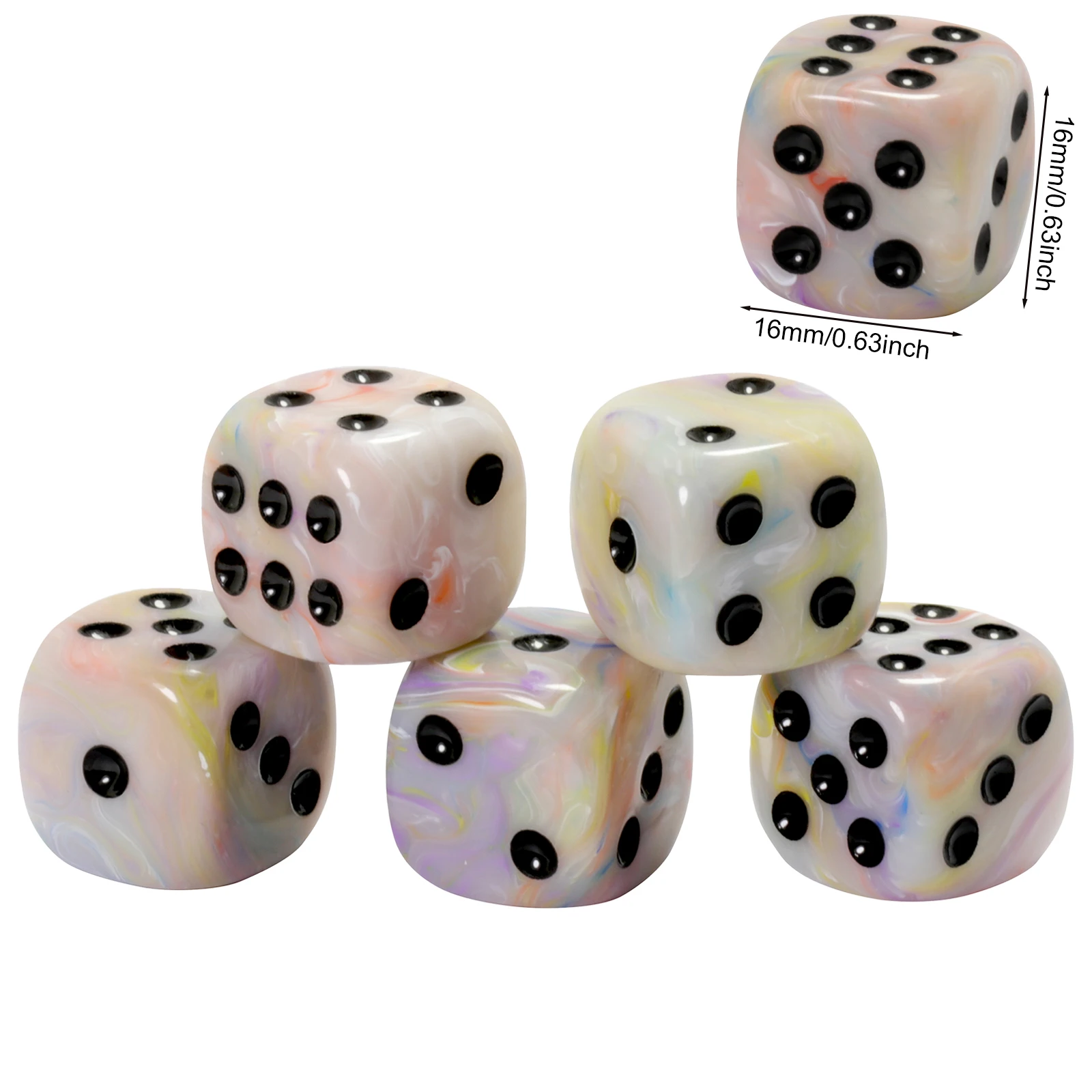 

5 шт. 16-миллиметровых кубиков D6 для настольных игр, разноцветные кубики с закругленными углами для ролевых игр DND