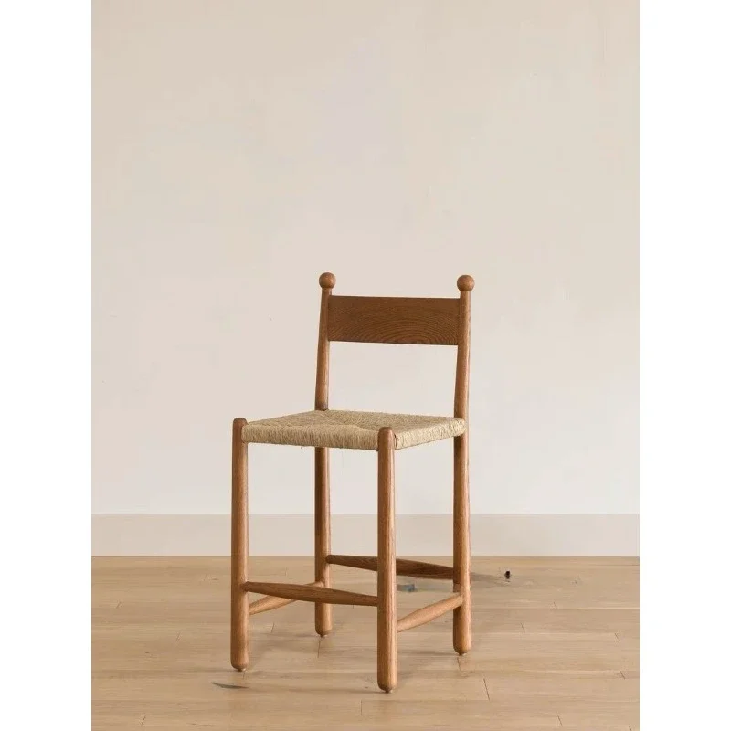 Retro rattan chair Dining Home simple rope bar Island chair Medieval designer high stool