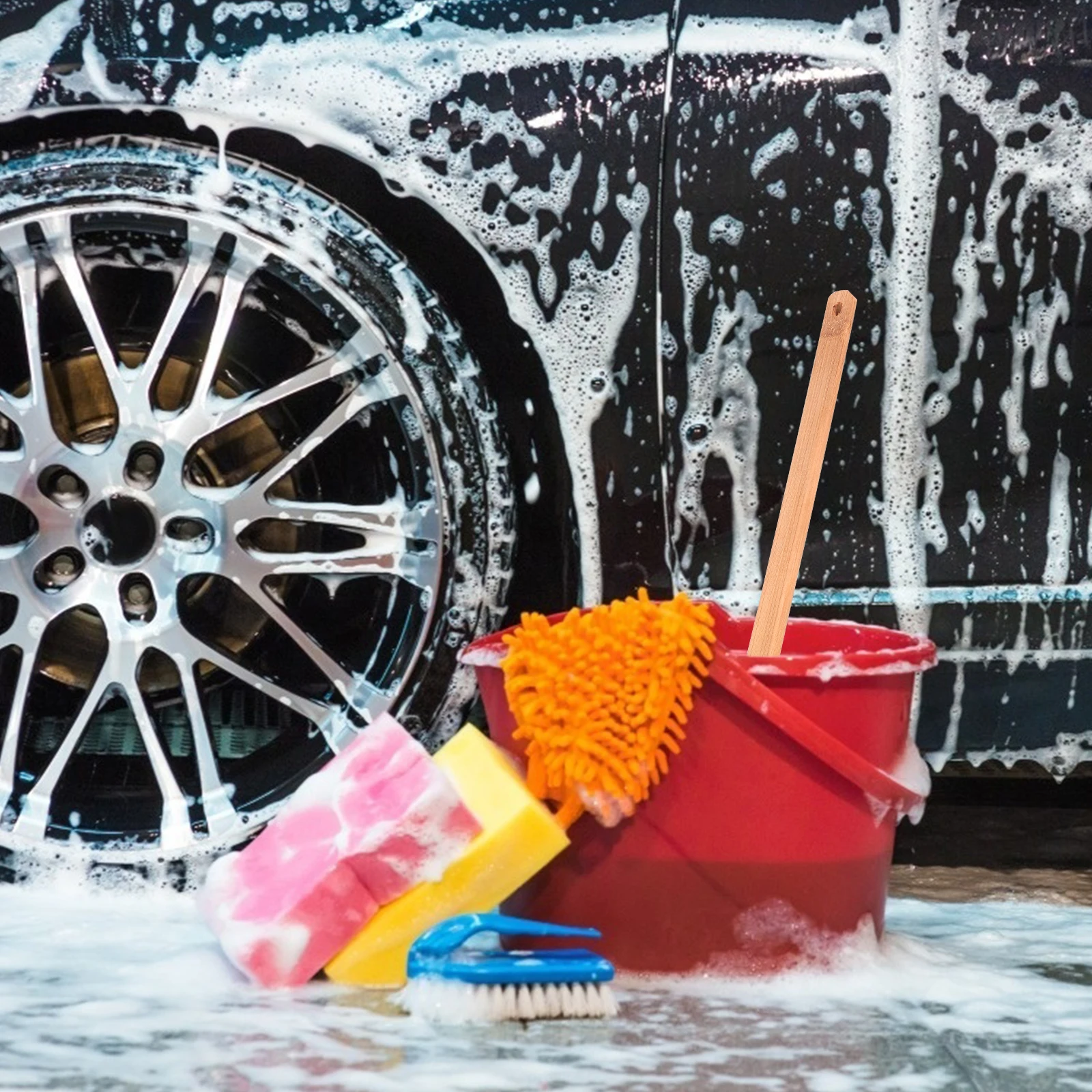 

3 Pcs Car Wheel Brush Wooden Rim Long Handle Car Wheels Soft-Bristled Rim Brush Tire Brushes Durable Practical