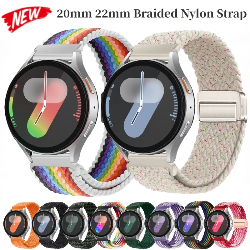 20mm 22mm Braided Nylon Strap for Samsung Galaxy Watch 7 Magnetic Bracelet Belt for Huawei Watch 3/4/GT4 Pro Amazfit GTR4 Band 