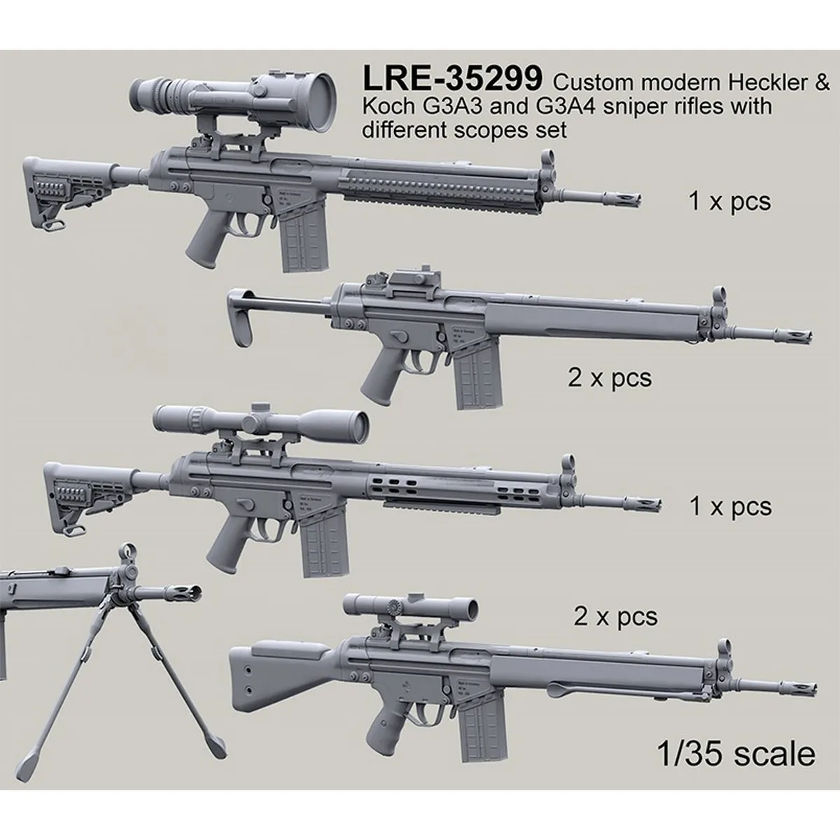 1/35 resin unpainted model kit, military theme, custom modern G3A3 and G3A4 sniper rifles unassembled and unpainted GK, 1480R