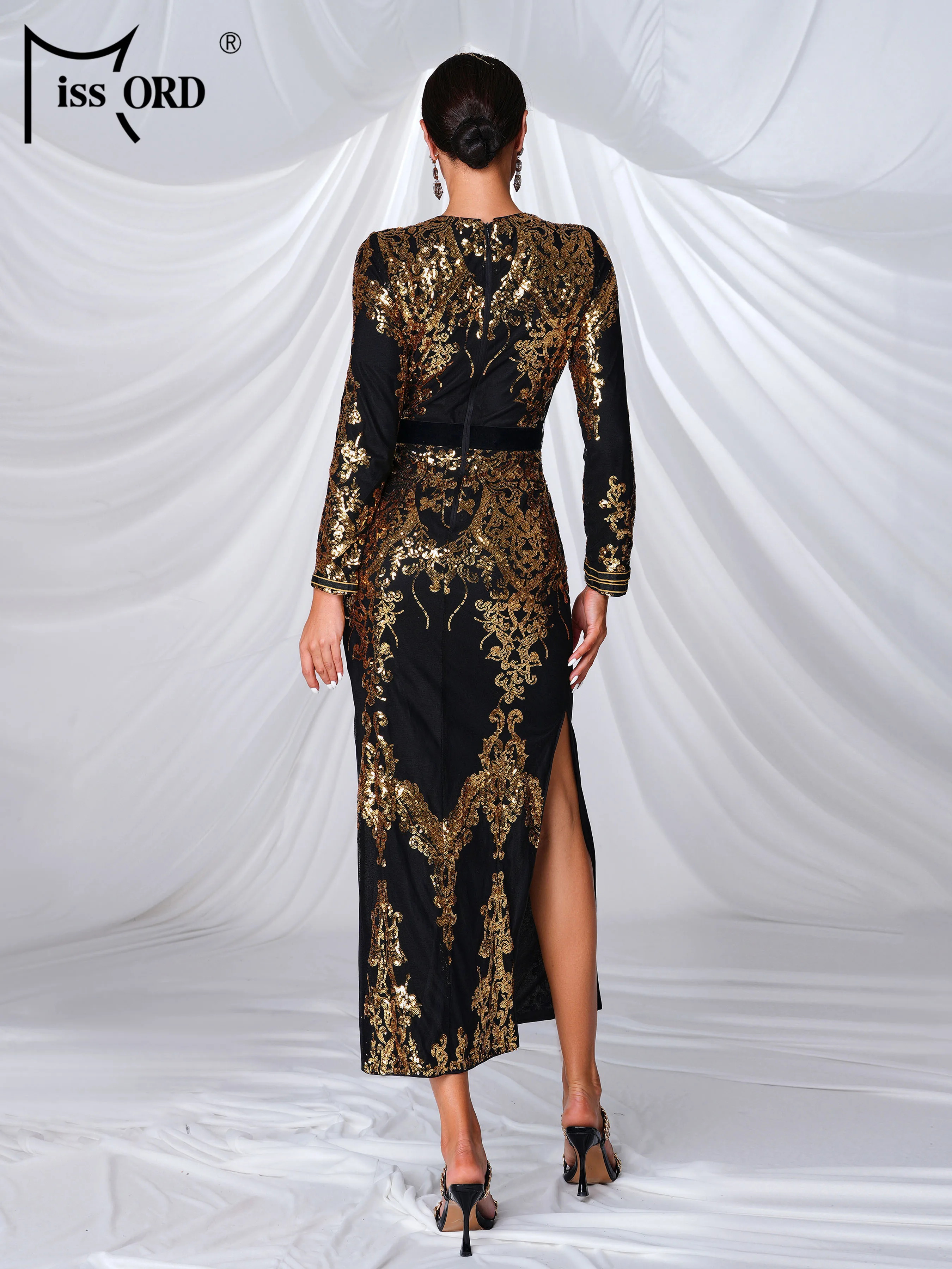 Missord New Church Dress Long Sleeved Sequin Elegant Evening Gown Wedding Birthday Party Beautiful Formal Occasion Dresses