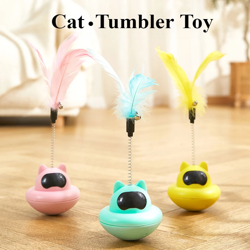 

Cat Tumbler Voice Cat Toy Bell with Feather Puzzle Teasing Stick Toy Detachable