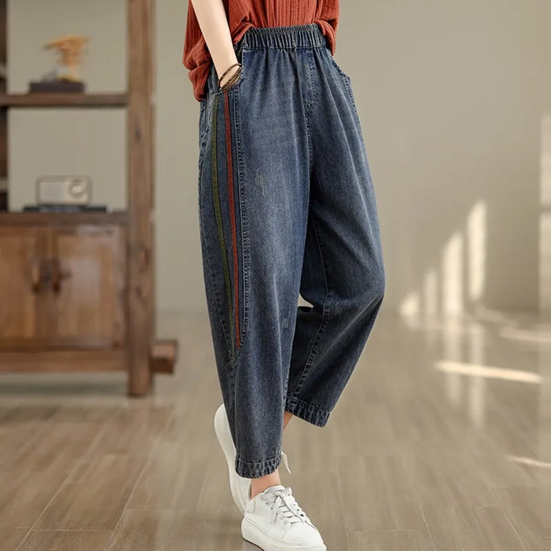 Women Casual Boyfriend Jeans New Arrival 2024 Vintage Style Streetwear Basics Loose High Waist Female Denim Harem Pants B3827