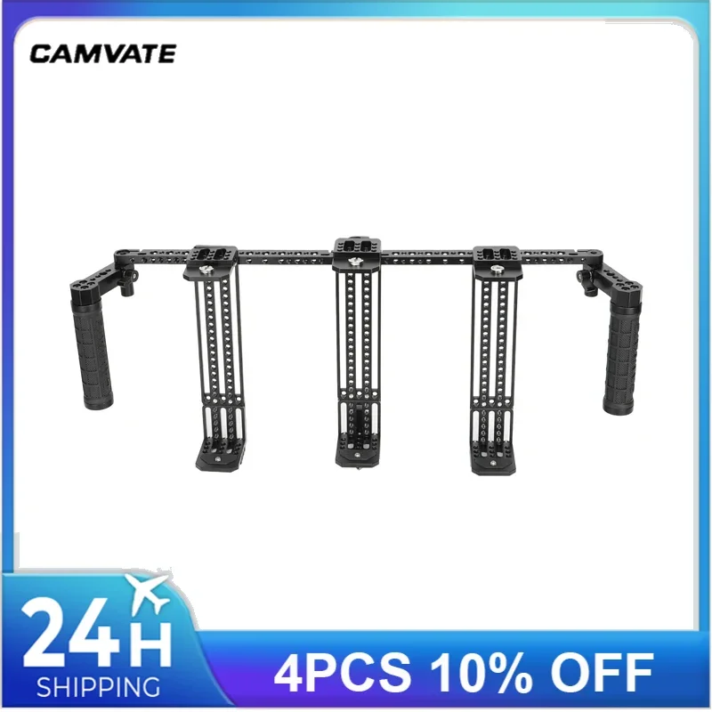 CAMVATE Adjustable Director's Monitor Cage Rig Triple Mount with Dual Rubber Rod Handgrips for 5 to 8