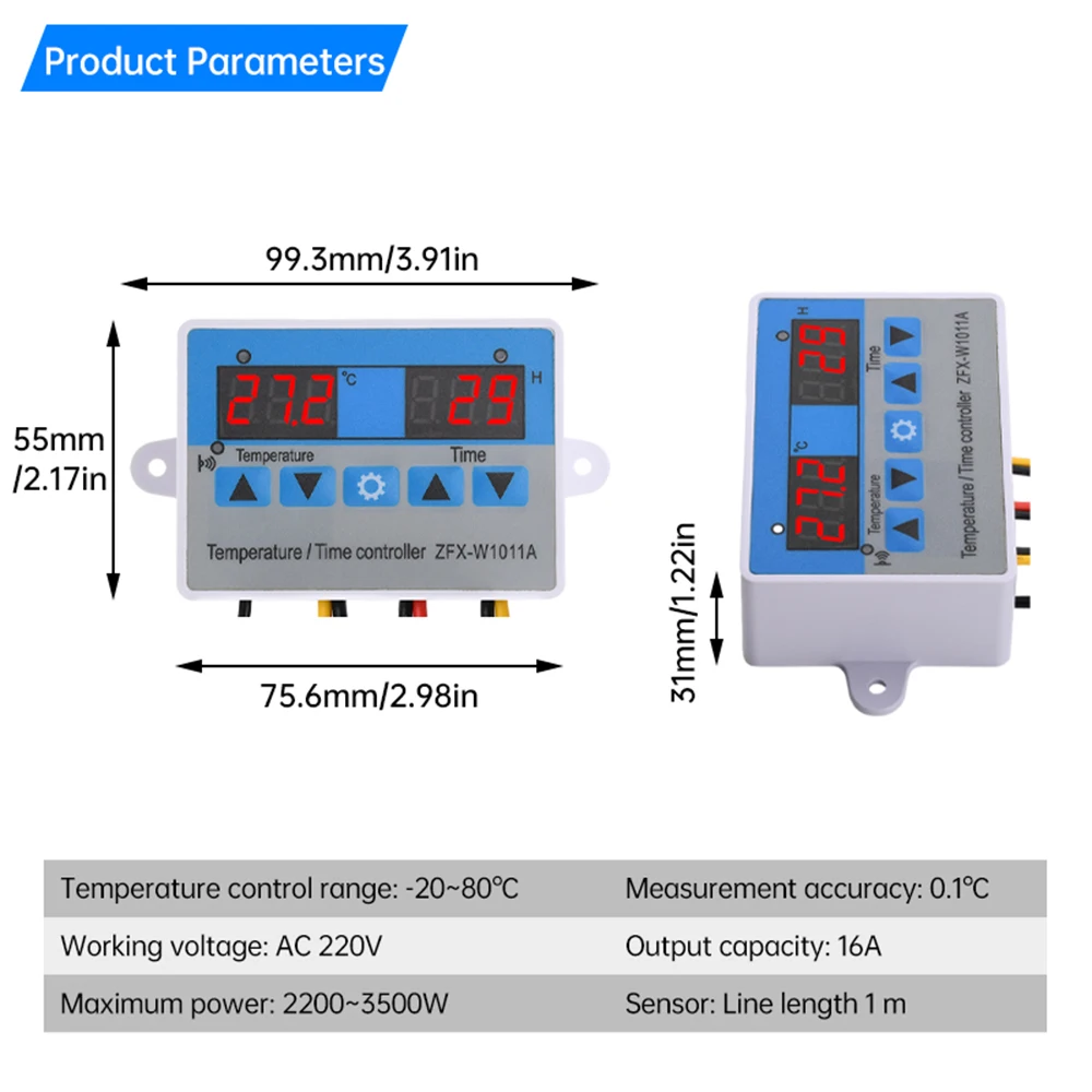 듀얼 디스플레이 디지털 온도 컨트롤러, DC 12V, 24V, 12-60V, AC 110-220V, 고온 및 저온 경보 제어 범위: -20 ~ 80 ℃