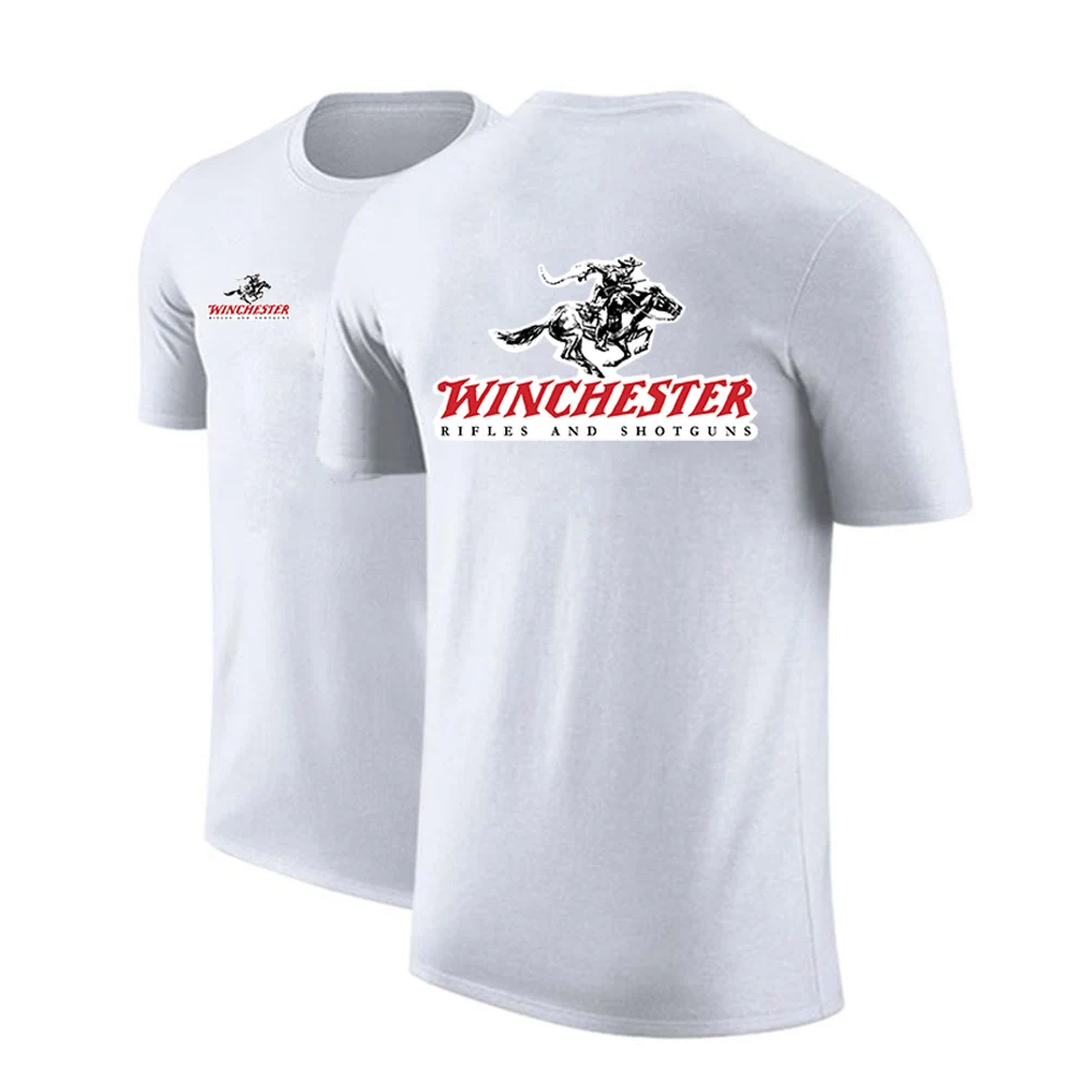 Winchester Rifles Men Brand Summer Ordinary Short Sleeve T Shirt Cotton Solid Color Trendy Printing Fashion Versatile Top