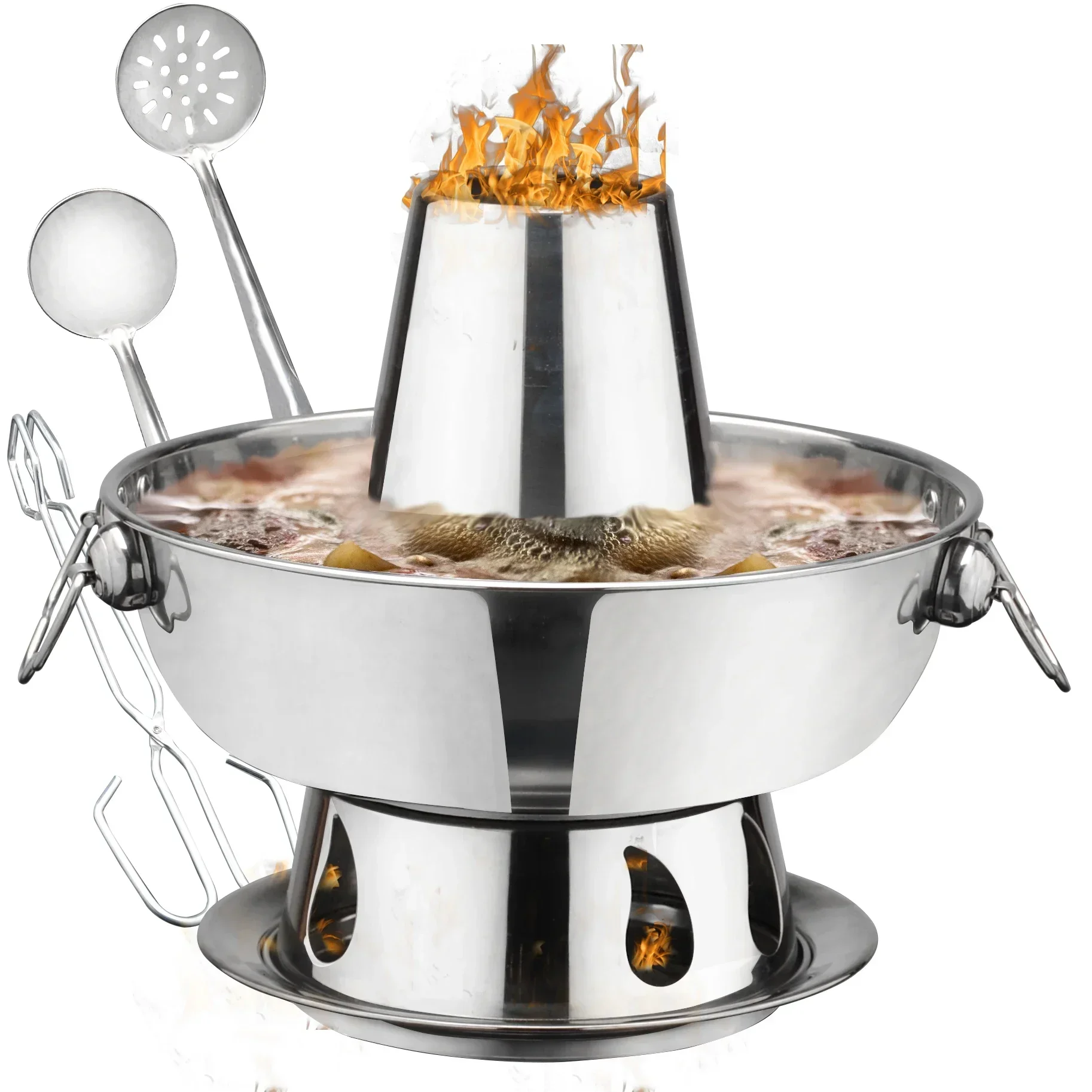 1,8 liter hoge kwaliteit roestvrijstalen hete pot, Chinese fondue lam Chinese houtskool hotpot buitenfornuis picknickfornuis