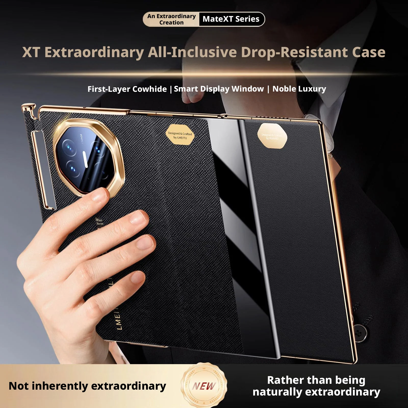 Premium Luxury Genuine Leather Cowhide Case For Huawei Mate XT XTs Magnetic Smart Window All-inclusive Drop-Resistant Cover