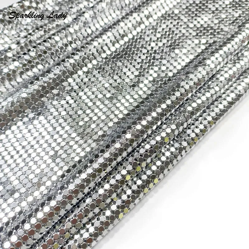 Shiny Silver Glitter Fabric Flexible Aluminum Metal Sequin Mesh for DIY Chainmail Clothing Body Jewelry Party Dress