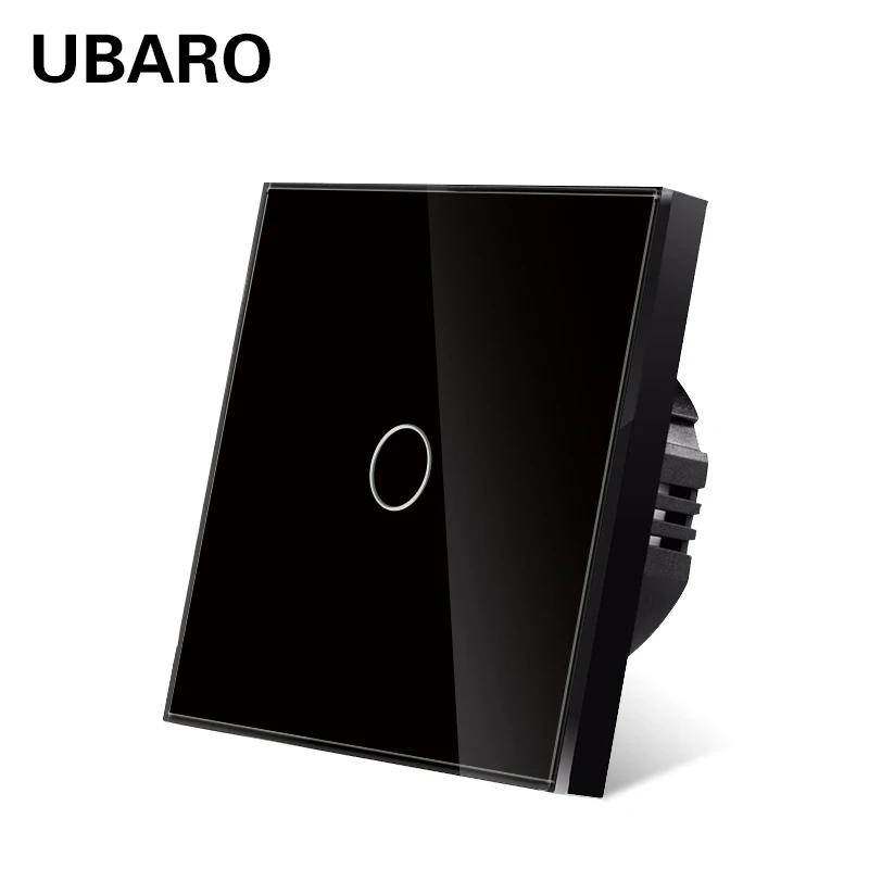 UBARO EU-Standard Touch-Schalter mit Gehärtetem Glaspanel, 1-fach Wandlichtschalter AC110-240V für Zuhause, Kein Neutralleiter Erforderlich