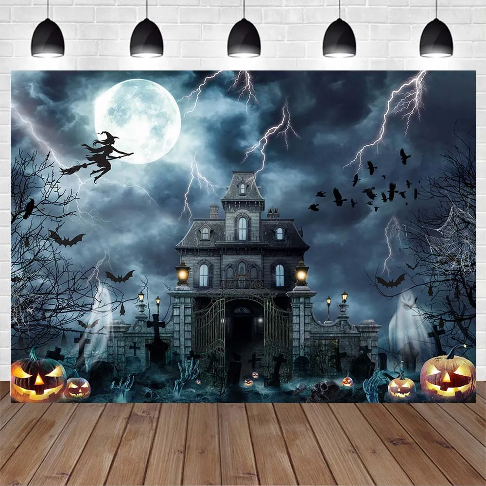 Mocsicka Halloween Backdrop Gravestone Cross Darkness Moon Ghastly Baby Portrait Photography Background Studio Photo Shoot Props