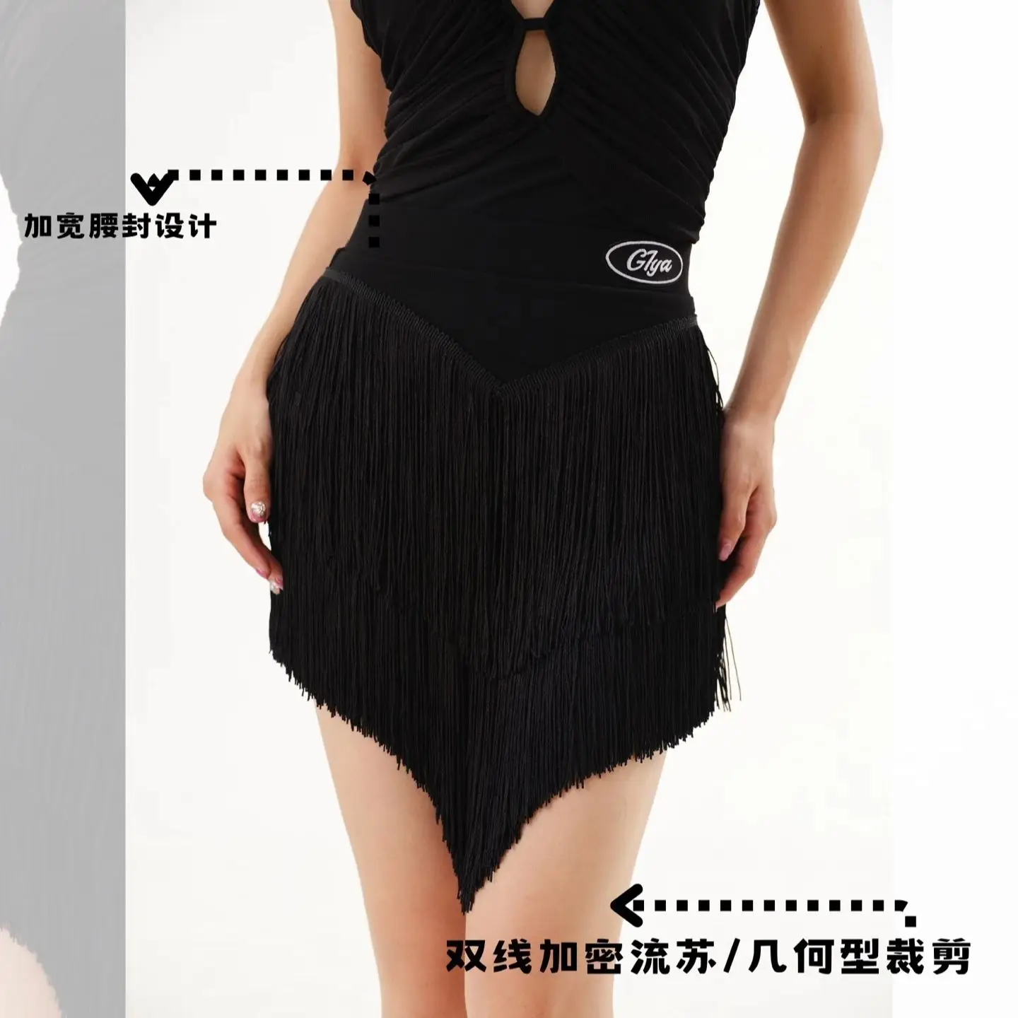 新しいぶら下げネック中空トップ不規則なタッセルスカートラテンダンスドレスパフォーマンス衣装女性タンゴダンス服 DN21445