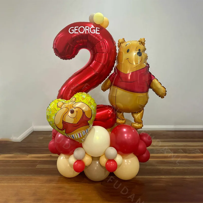 37pcs Disney Winnie The Pooh Theme Red Foil Number Balloons Set Kids Happy Birthday Party Decoration Supplies Baby Shower Gifts