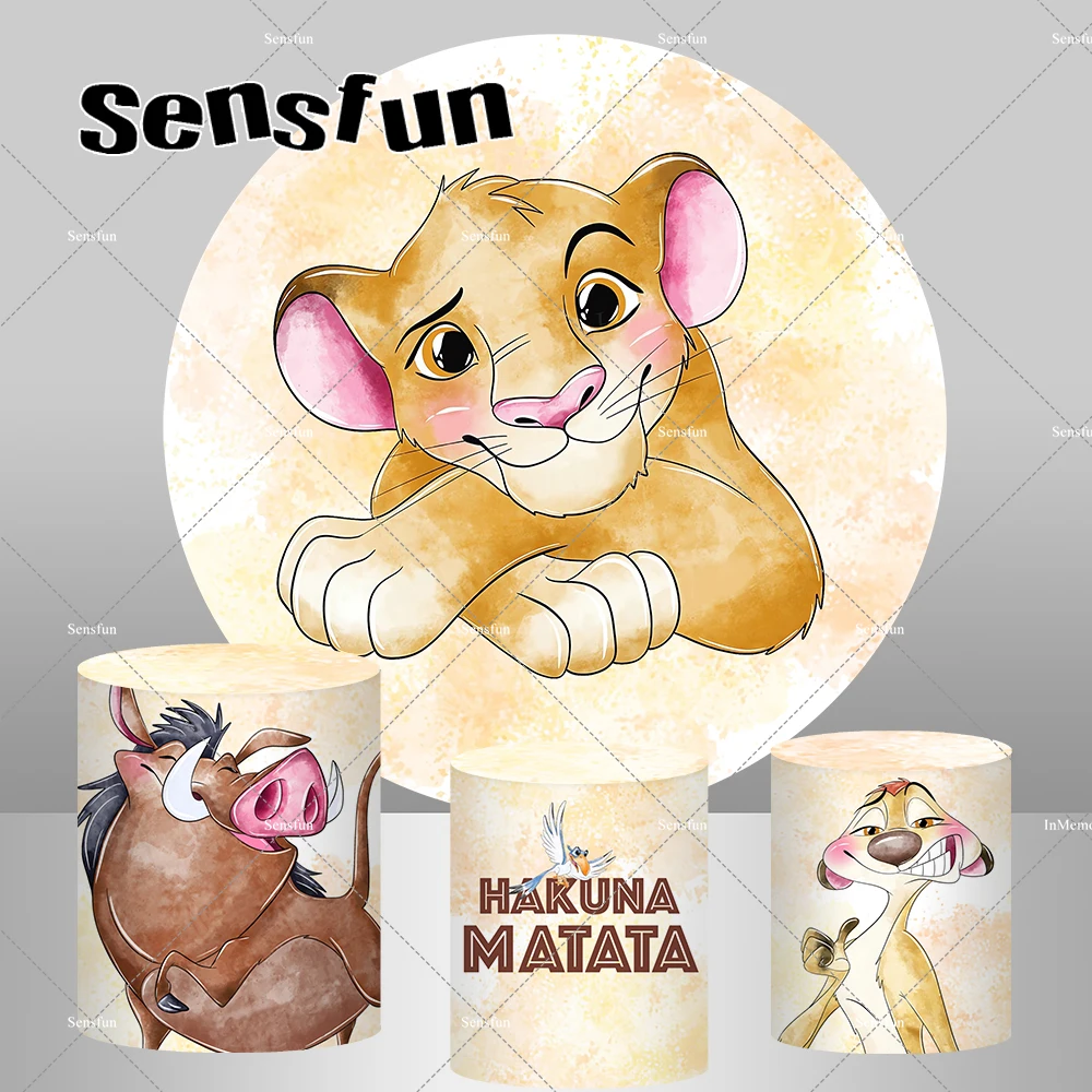 خلفية دائرية على شكل أسد كينج كرتوني للأطفال للأولاد، أغطية أسطوانية لتزيين حفلات أعياد الميلاد الأولى