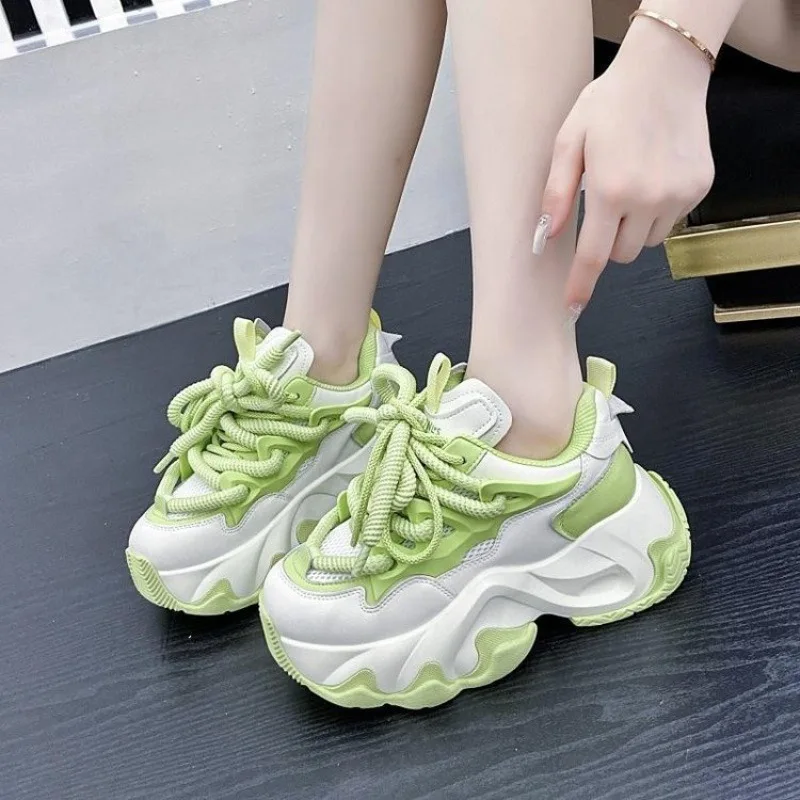 

Black Platform Women's Sneakers 2025 Spring Lace-Up Thick Bottom Vulcanize Shoes Woman Pu Leather Breathable Sports Shoes Ladies