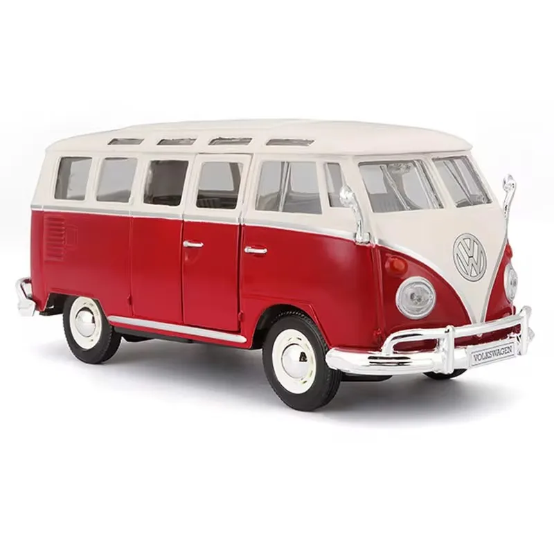 Maisto 1:25 24 Volkswagen Red Samba Bus Die Casting Alloy Car Model Nostalgic Collection Toy Desktop Decoration Collection Toy G