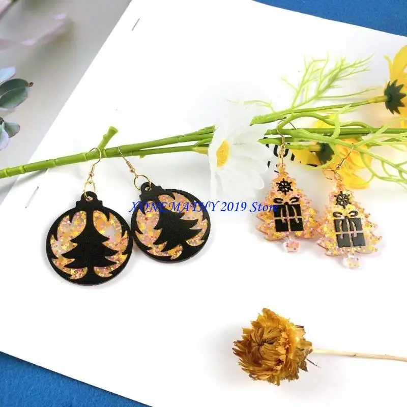 F42F 9Pcs Geometric Christmas Tree Earring Pendant Mold Keychain Mold for Luggage Bag