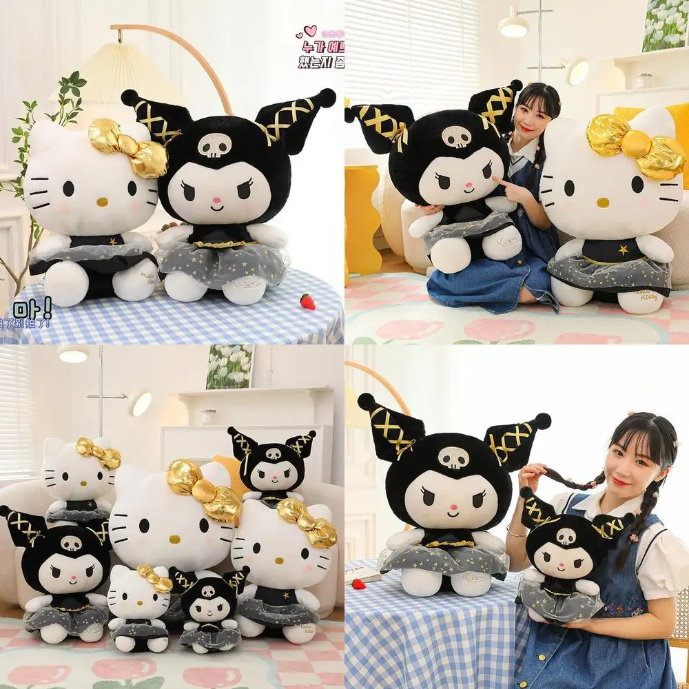 

Кавайная плюшевая игрушка, милая черная, золотая, Hello Kitty Kuromi, большая мягкая кукла для детей, подарок на день рождения, очаровательная детская мягкая игрушка