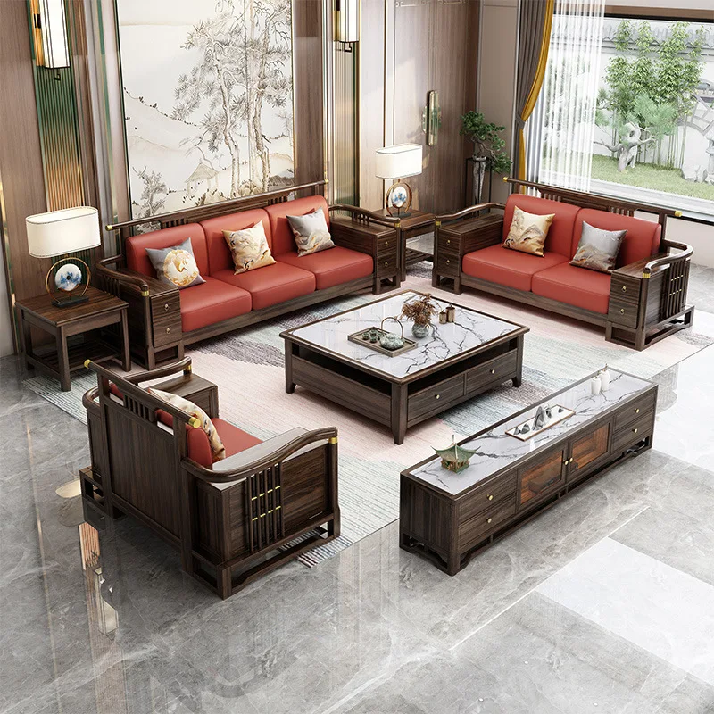 DSA  ebony all-solid wood sofa combination modern simple living room full set of large-scale high-end villa furniture