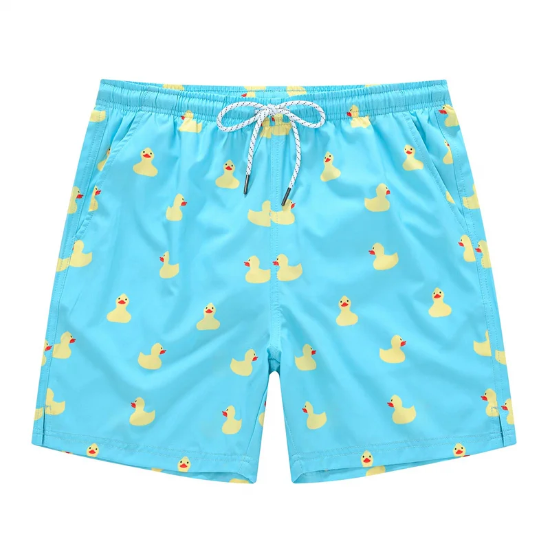 Cute Yellow Ducks Beach Shorts Men 3D Printed Fruit Orange Banana Swim Trunks Unisex Summer Board Shorts Quick Dry Short Pants